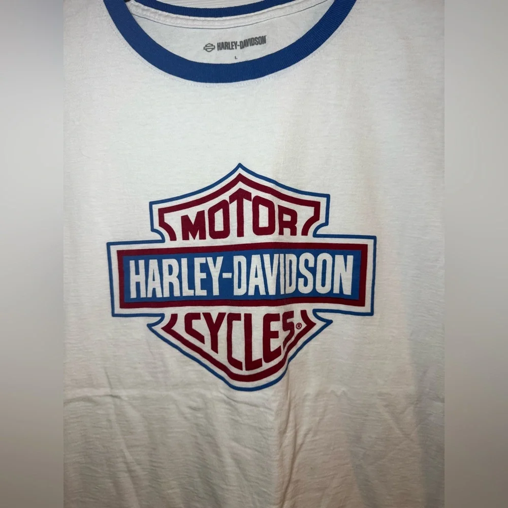 Harley-Davidson Crew Neck T shirt size large orange blue white